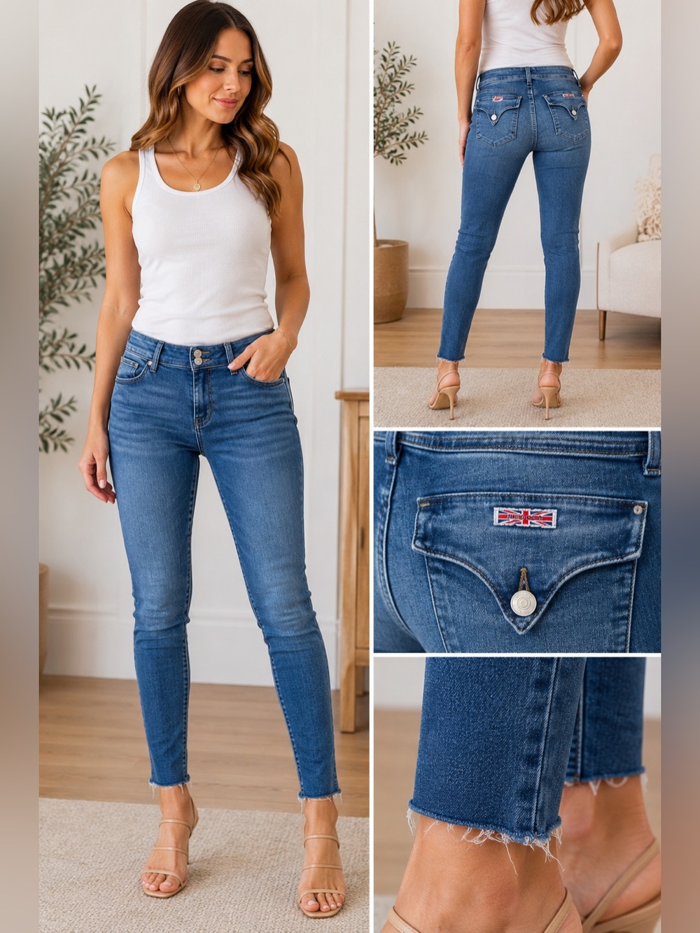 Hudson Jeans Colin Skinny Jeans Size 26 Raw Hem Double Button Medium Wash Denim